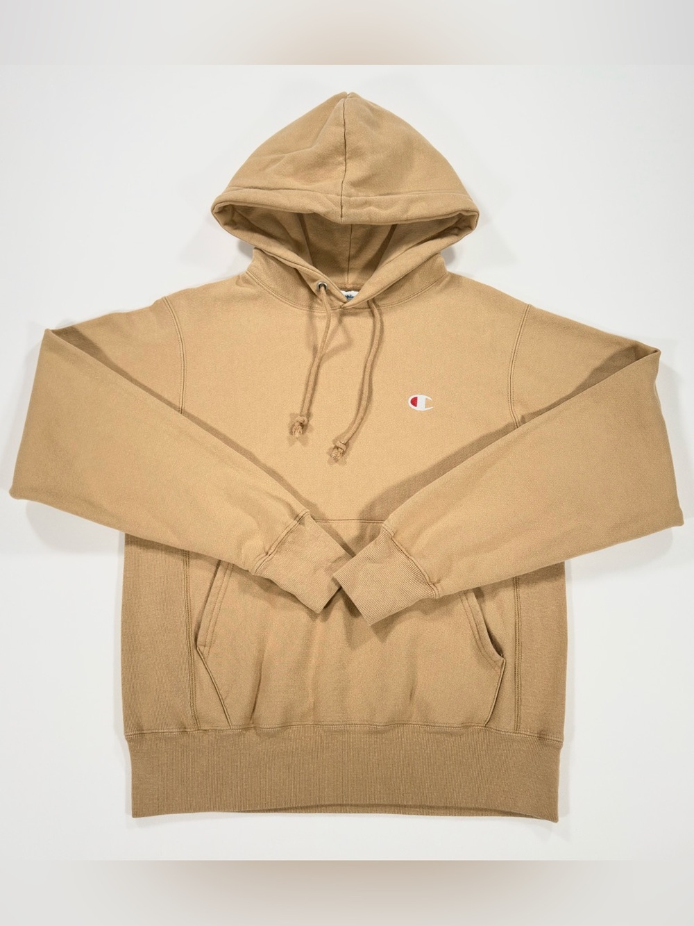 Champion Reverse Weave Hoodie Tan Beige Sweatshirt Mens Small Small C Logo